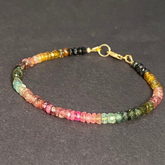 Watermelon Tourmaline 14k Gold Bead Bracelet - Picture 4 of 6